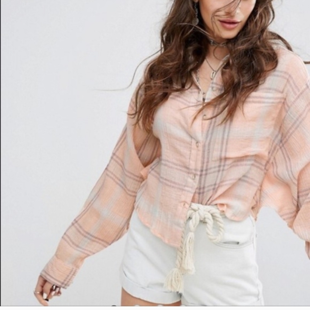 Free People Cutie Oversized Plaid Button Up Size Small